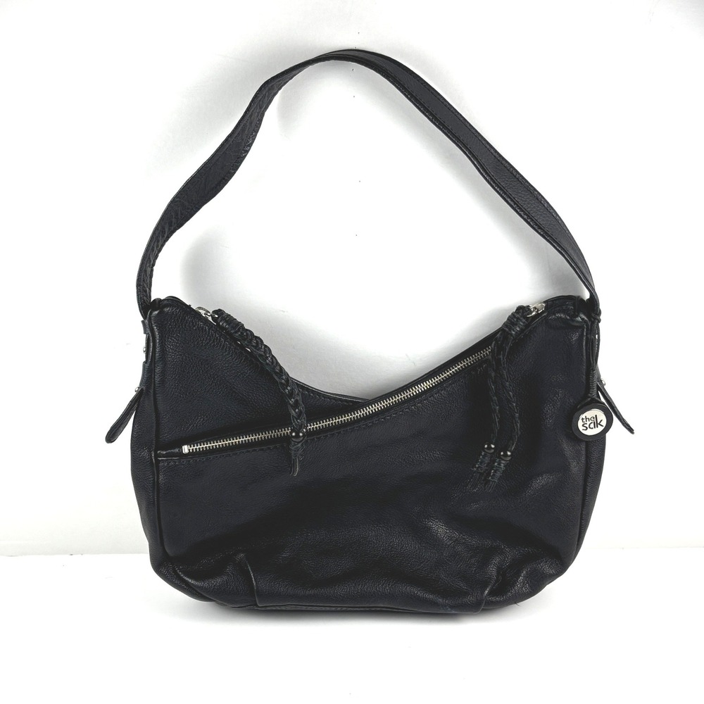 The Sak Pebbled Leather Shoulder Bag‎ Medium Black Hobo Slouchy Boho 2 Zipperss